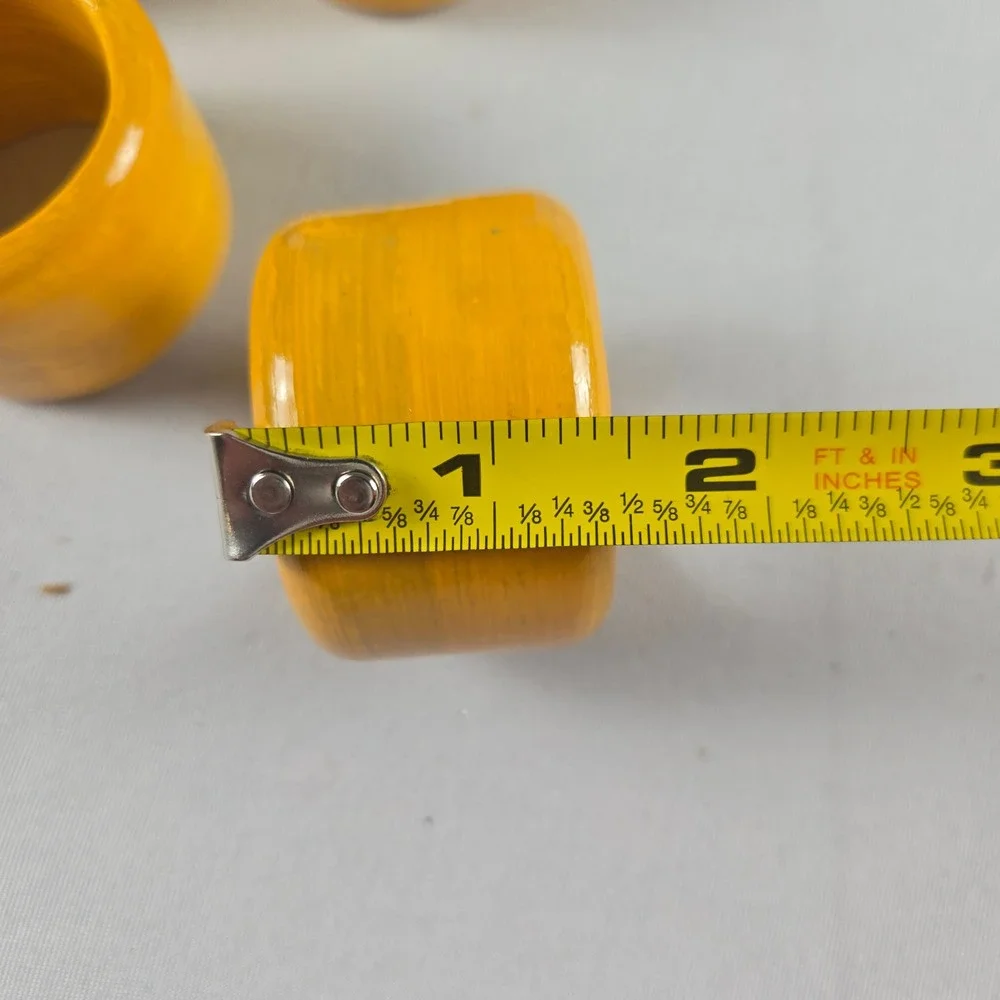 Vintage Set of 4 Mustard Yellow Wooden Napkin Rings Mid Century Modern MCM